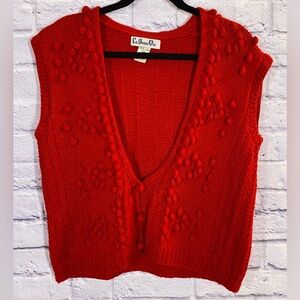 Vintage La Bonne Vie Red Hand-Knit Pure Wool Bobble Vest Size L